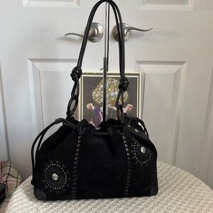 EUC Beautiful Brighton Montana Suede Medallion Drawstring Shoulder Bag